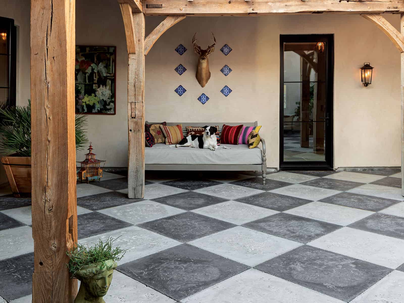 Exteriorr checkerboard Peacock Paver Flooring