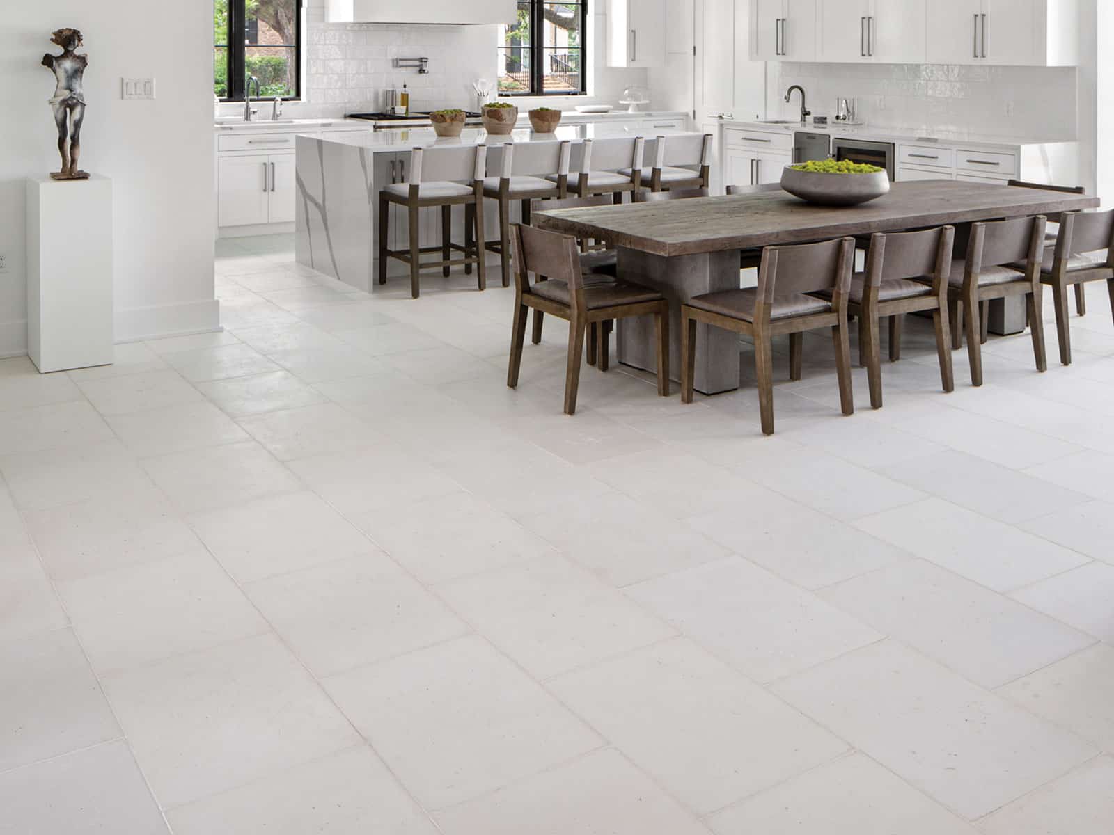 Modern white kitchen with Rice White concrete pavers
