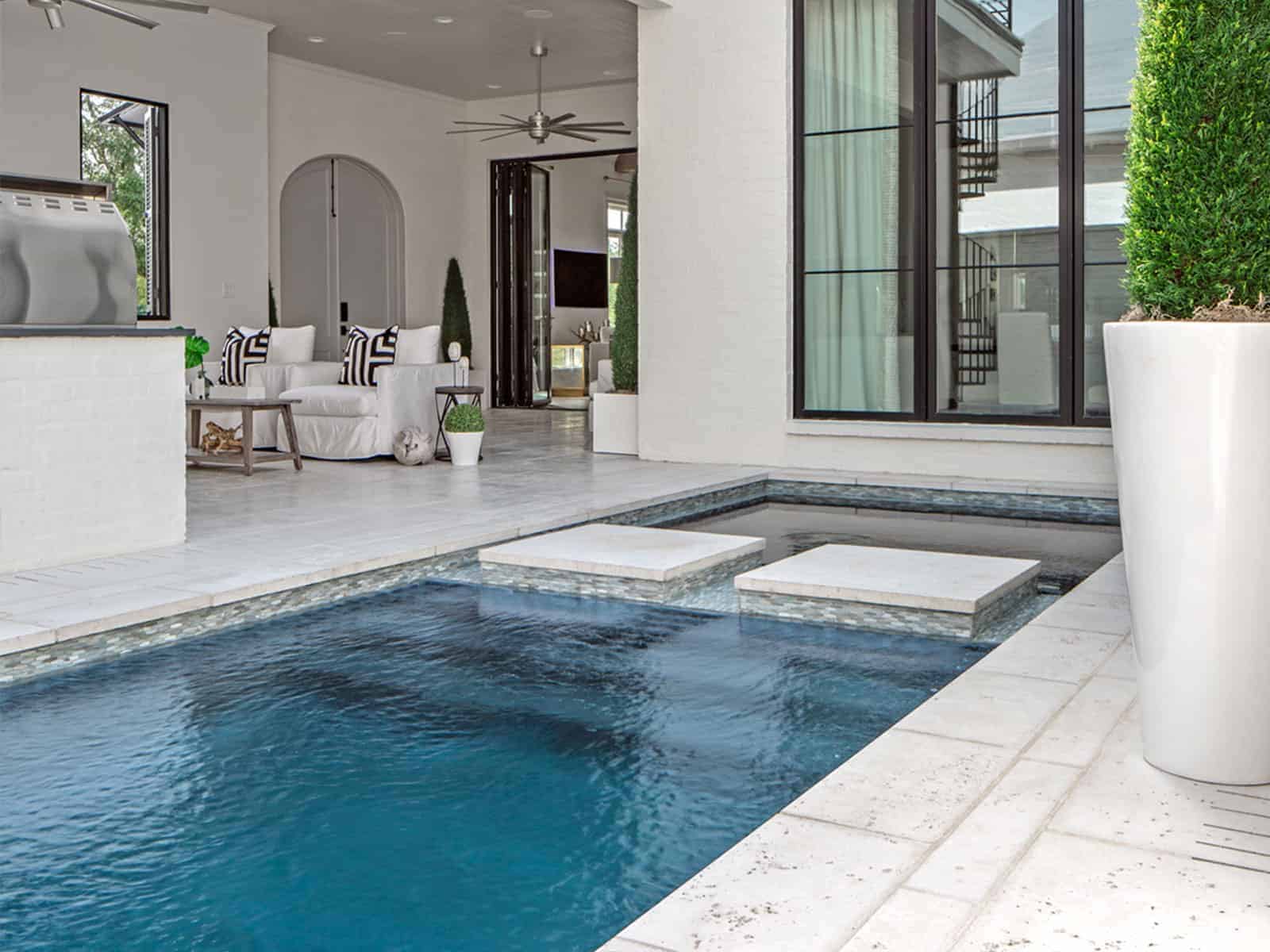 Modern Indoor Pool with Floating Platforms