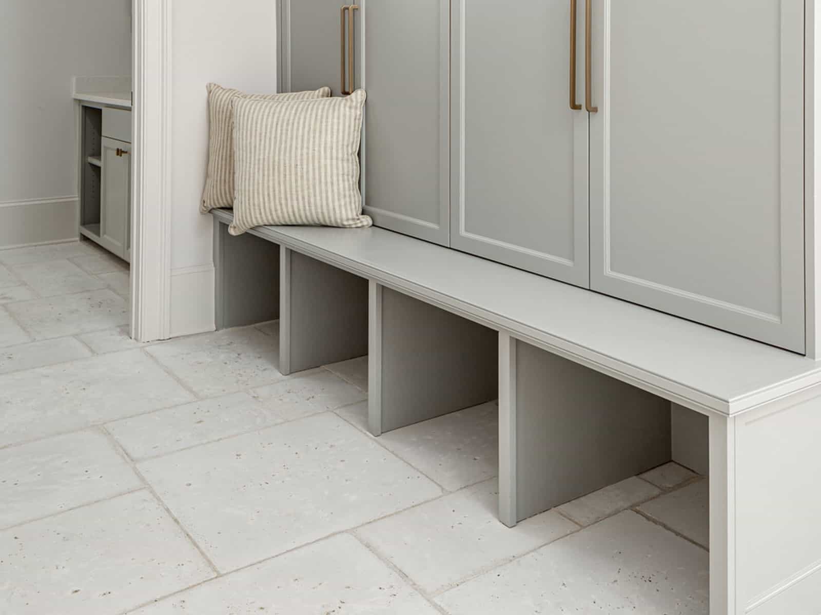 Concrete pavers in a mudroom