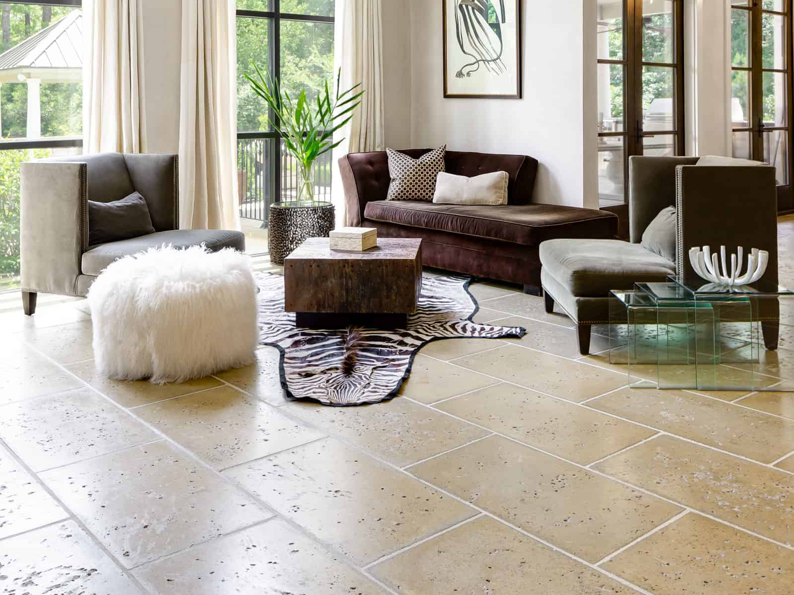 Buff pavers in a beautifully decorated lounge area